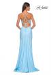 Picture of: Fitted Jersey Prom Dress with Full Rhinestone Illusion Bodice in Light Blue, Style: 32079, Detail Picture 5