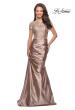 Picture of: Long Gown with Short Sleeve Lace Bodice and Ruching in Light Gold, Style: 26404, Main Picture