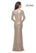 Picture of: Long Sleeve Sequined Gown with Soft V-Neckline in Light Gold, Style: 25331, Back Picture