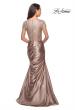 Picture of: Long Gown with Short Sleeve Lace Bodice and Ruching in Light Gold, Style: 26404, Back Picture