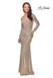 Picture of: Long Sleeve Sequined Gown with Soft V-Neckline in Light Gold, Style: 25331, Detail Picture 1