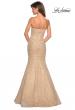 Picture of: Long Mermaid Metallic Lace Strapless Prom Dress in Light Gold, Style: 27267, Back Picture