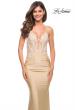 Picture of: Prom Dress with Illusion Lace Bodice and Ruched Skirt in Light Gold, Style: 30596, Detail Picture 1
