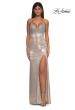 Picture of: Metallic Jersey Ruched Prom Dress with Rhinestone Bodice in Light Gold, Style: 32793, Detail Picture 3