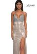 Picture of: Metallic Jersey Ruched Prom Dress with Rhinestone Bodice in Light Gold, Style: 32793, Detail Picture 7