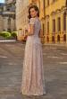Picture of: Short Sleeve Embroidered A-Line Gown with Illusion Neckline in Light Mauve, Style: 31838, Back Picture