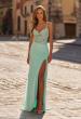 Picture of: Lace Bodice Gown with Ruched Skirt and High Slit in Light Mint, Style: 33661, Main Picture