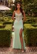 Picture of: Embroidered Corset Gown with Sheer Bodice and High Slit in Light Mint, Style: 33783, Main Picture