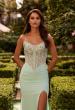 Picture of: Embroidered Corset Gown with Sheer Bodice and High Slit in Light Mint, Style: 33783, Detail Picture 11