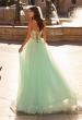 Picture of: Corset Tulle A-Line Gown with Lace Applique and Slit in Light Mint, Style: 33860, Back Picture