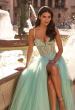 Picture of: Corset Tulle A-Line Gown with Lace Applique and Slit in Light Mint, Style: 33860, Detail Picture 1