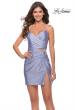 Picture of: Cut Out Short Dress with Ruching and Lace Up Back in Light Periwinkle, Style: 30971, Detail Picture 2