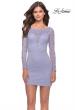Picture of: Neon Long Sleeve Stretch Lace Dress with Sheer Lace Back in Light Periwinkle, Style: 30354, Detail Picture 3