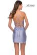 Picture of: Cut Out Short Dress with Ruching and Lace Up Back in Light Periwinkle, Style: 30971, Detail Picture 3