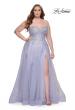 Picture of: Strapless Lace and Tulle A-Line Plus Gown with Tie Back in Light Periwinkle, Style: 31570, Detail Picture 2