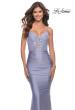 Picture of: Beaded Lace Bodice with Sheer Waist Long Jersey Gown in Bright Colors in Light Periwinkle, Style: 31437, Main Picture