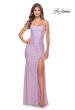 Picture of: Lace Up Back Sequin Gown with Flare Skirt in Bright Colors in Light Periwinkle, Style: 31509, Main Picture