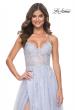Picture of: A-Line Tulle Gown with Scallop Detail Bodice and Lace Applique in Light Periwinkle, Style: 32028, Main Picture