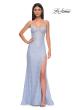 Picture of: Stretch Satin Prom Dress with Eyelet Detail Neckline in Light Periwinkle, Style 32671, Detail Picture 8