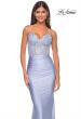 Picture of: Sheer Lace Bodice with Scallop Edge Jersey Long Dress in Light Periwinkle, Style: 31272, Detail Picture 10