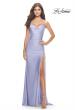 Picture of: Fringe Beaded Slit Jersey Gown with Lace Up Back in Light Periwinkle, Style: 31326, Detail Picture 10