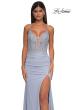 Picture of: Lace and Ruched Jersey Prom Dress with Deep V Neckline in Light Periwinkle, Style: 33001, Detail Picture 13