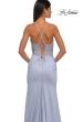 Picture of: Lace and Ruched Jersey Prom Dress with Deep V Neckline in Light Periwinkle, Style: 33001, Detail Picture 14