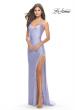 Picture of: Fringe Beaded Slit Jersey Gown with Lace Up Back in Light Periwinkle, Style: 31326, Detail Picture 15
