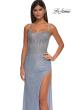 Picture of: Fitted Net Dress with Rhinestones and U Slit in Light Periwinkle, Style: 32840, Detail Picture 15