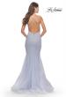 Picture of: Mermaid Rhinestone Tulle Gown with Open Back in Neon in Light Periwinkle, Style: 31407, Back Picture