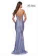 Picture of: Beaded Lace Bodice with Sheer Waist Long Jersey Gown in Bright Colors in Light Periwinkle, Style: 31437, Back Picture