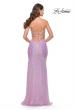 Picture of: Lace Up Back Sequin Gown with Flare Skirt in Bright Colors in Light Periwinkle, Style: 31509, Back Picture