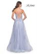 Picture of: Lace Up A-Line Dress with Ruched Bodice and Sweetheart Top in Light Periwinkle, Style: 32084, Back Picture