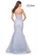 Picture of: Mermaid Strapless Dress with Illusion Bodice and Lace Applique in Light Periwinkle, Style: 32214, Back Picture