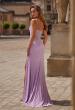 Picture of: Cowl Neck Rhinestone Gown with Side Ruching and High Slit in Light Periwinkle, Style: 33272, Back Picture