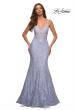 Picture of: Mermaid Lace Prom Dress with Sheer Jeweled Bodice in Light Periwinkle, Detail Picture 1