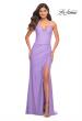 Picture of: Long Pastel Dress with Flattering Ruching and Slit in Purple, Style: 30604, Detail Picture 1