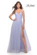 Picture of: Long Tulle A-line Gown with Side Slit and Pockets in Light Periwinkle, Style: 31501, Detail Picture 1