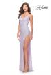 Picture of: Cowl Neck Stretch Sequin Dress with Slit in Light Periwinkle, Style: 31517, Detail Picture 1