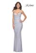 Picture of: Neon Rhinestone Embellished Ruched Prom Dress with Draped Neckline in Light Periwinkle, Style: 31968, Detail Picture 1