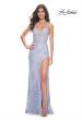 Picture of: Lace Fitted Dress with Deep V Neckline and Lace Applique in Light Periwinkle, Style: 32205, Detail Picture 1
