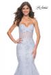 Picture of: Mermaid Strapless Dress with Illusion Bodice and Lace Applique in Light Periwinkle, Style: 32214, Detail Picture 1