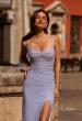 Picture of: Sparkling Long Prom Dress with Rhinestones and Ruching in Light Periwinkle, Style 32578, Detail Picture 1