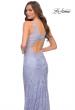 Picture of: Fitted Stretch Lace Gown with Deep V and Beading in Light Periwinkle, Style 29977, Detail Picture 2