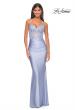 Picture of: Sheer Lace Bodice with Scallop Edge Jersey Long Dress in Light Periwinkle, Style: 31272, Detail Picture 2