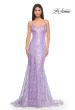 Picture of: Print Sequin Mermaid Dress with Lace Up Back in Light Periwinkle, Style: 31865, Detail Picture 2