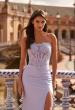 Picture of: Strapless Rhinestone Corset Gown with High Slit and Ruched Back in Light Periwinkle, Style: 33509, Detail Picture 2