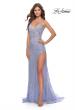 Picture of: Rhinestone Lace Embellished Prom Dress with High Side Slit in Bright Colors in Light Periwinkle, Style: 31404, Detail Picture 4