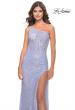 Picture of: Beaded Lace One Shoulder Dress with Unique Lace Up Back in Light Periwinkle, Style: 31515, Detail Picture 4