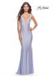 Picture of: Bedazzled Rhinestone Jersey Gown with Deep V Neckline in Neon in Light Periwinkle, Style: 31413, Detail Picture 5